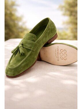 SOPHIQUE Milano Green Suede Tassel Loafers Women’s Size 41 Made in Italy Suede